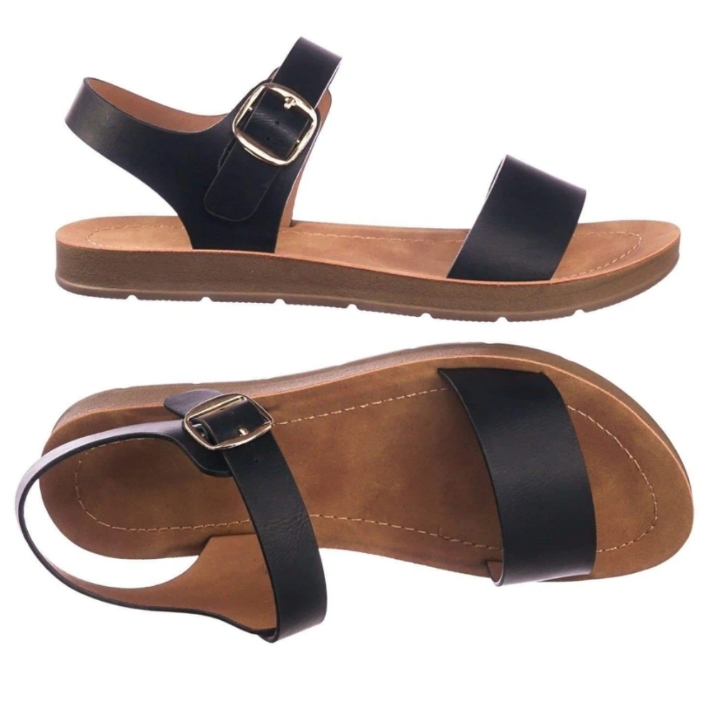 Black Faux leather sandals *FIRM*